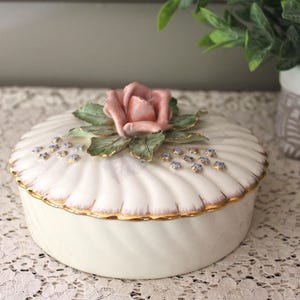 Vintage Porcelain Rose Trinket Dish Gorgeous Floral Jewel Box