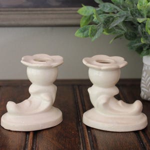 Vintage Pair Of two Deco Style Candlestick Holders Candle Holders Mid Century White Ornate Art Deco