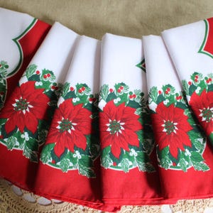 Six Vintage Christmas Floral Napkins  Fabric Poinsettia Christmas Cloth Table Napkins