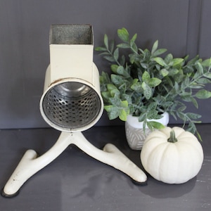 Vintage Antique Hand Crank Counter Grater Food mill White metal Wood Handle Made In Germany
