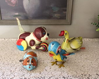Vintage Tin Wind Up Toys Lot - Missing Parts Toys
