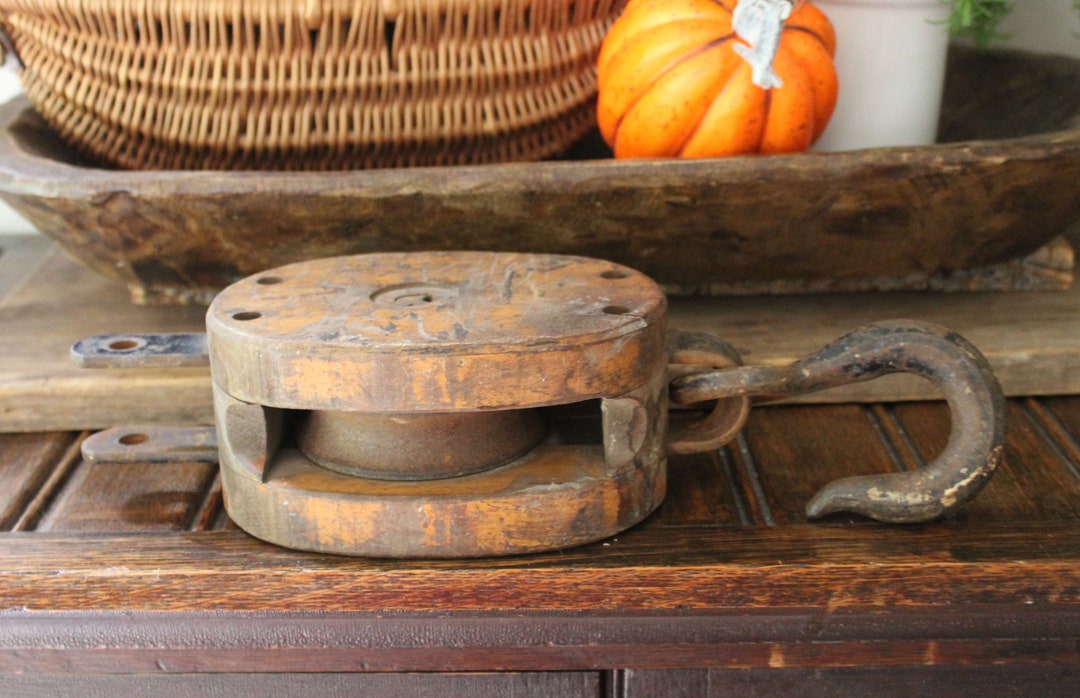 Vintage Oval Barn Pulley Metal & Wood Pulley Industrial Barn Etsy