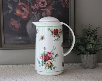 Vintage Coffee Carafe Pitcher Floral Rose Garden