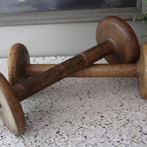 Two Vintage Industrial Wood Spools Large Bobbins
