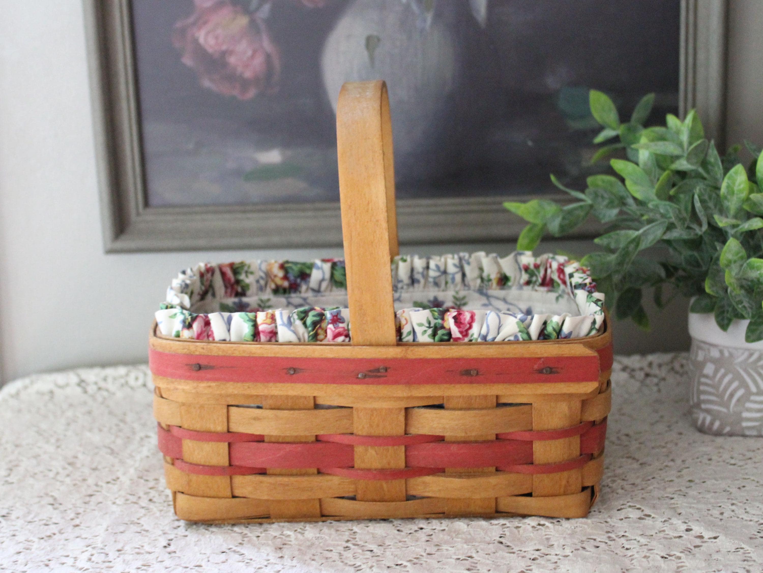 ロンガバーガー　バスケット　纏め売り ヴィンテージ 1999 ロンガバーガー 手編みバスケット（花柄ライナー