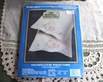 NOS NIP Vintage Printed Pillow Cases For Candlewick Embroidery: The Heritage Collection 8707A Butterflies