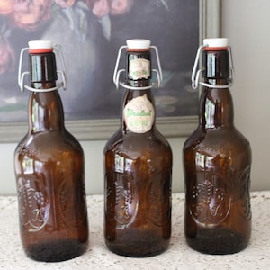 3 Vintage Grolsch Lager Beer Bottles One Pint Brown Glass