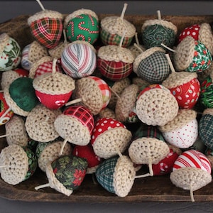 Handmade Christmas Fabric Acorns Chunky Christmas Bowl Fillers Tiered Tray Decor Holiday Acorns