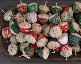 Handmade Christmas Fabric Acorns Chunky Christmas Bowl Fillers Tiered Tray Decor Holiday Acorns