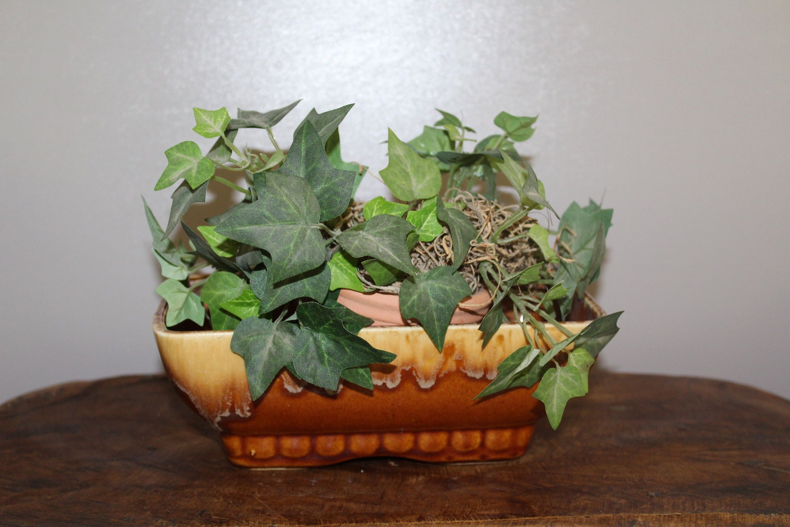 Vintage Brush Planter Mid Century Pottery Brown Drip Glaze Etsy