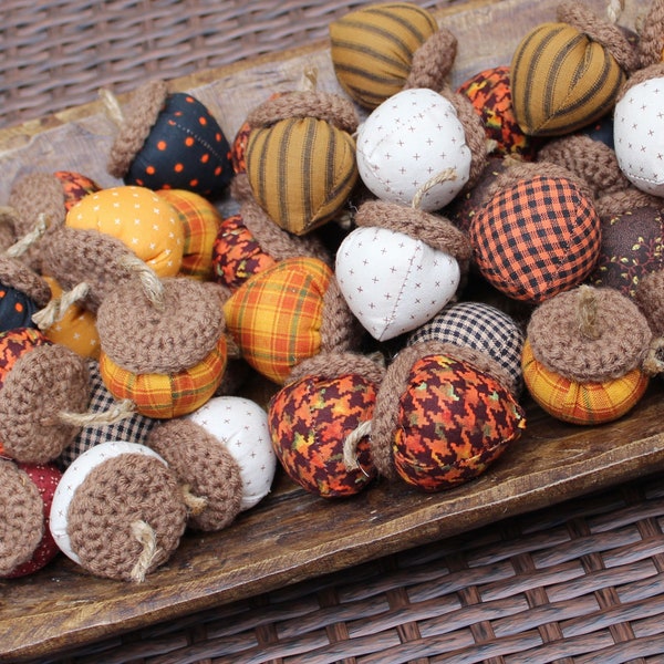 Handmade Harvest Fabric Acorns Chunky Autumn Bowl Fillers Tiered Tray Decor Fall Acorns