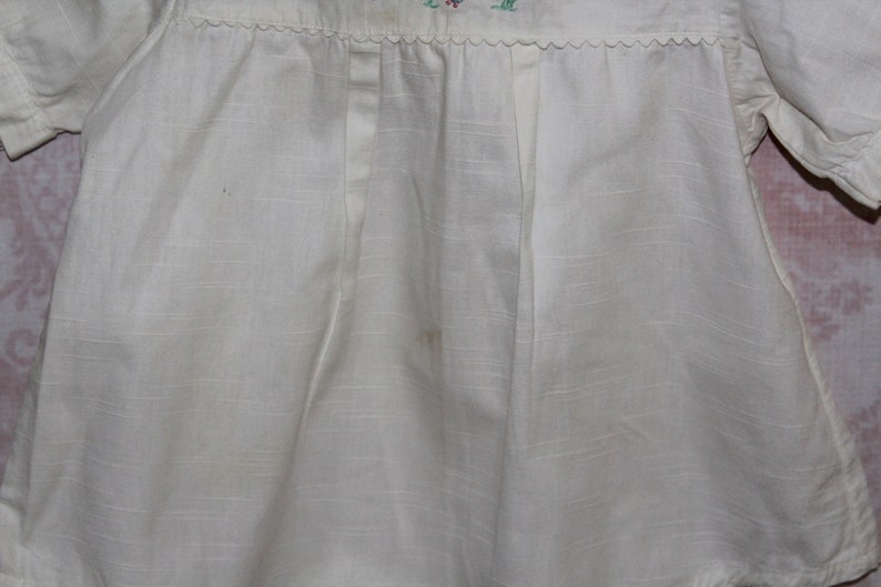 Vintage Linen Baby Girl Onesie Darling Baby Romper White With Embroidery