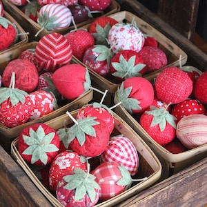 Vintage Style Handmade Style Fabric Strawberries Bowl Fillers Prims Primitive Decor Tiered Tray Decor Fabric Strawberries Plump Strawberries