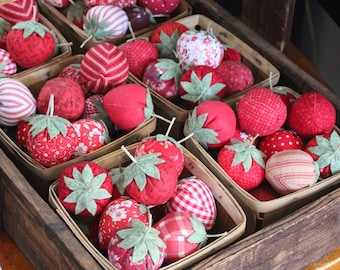 Vintage Style Handmade Style Fabric Strawberries Bowl Fillers Prims Primitive Decor Tiered Tray Decor Fabric Strawberries Plump Strawberries