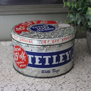 ヴィンテージ　ブリキ缶　英国Tetley社茶缶 Tetley Tea Tin - Etsy