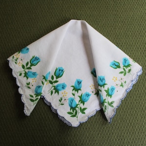 Vintage Floral Hankie Women&#39;s Handkerchief Lady&#39;s Linen Mid Century Floral Hankie