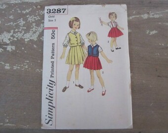 Vintage Simplicity 3287 Printed Sewing Pattern 1960 Child Size 5 Girls Dress Pattern