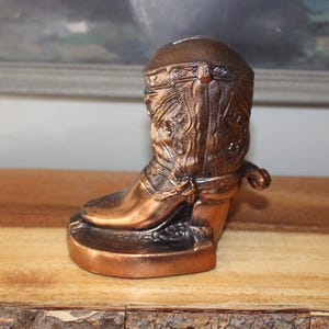 Vintage Metal Die Cast Cow Boy Boot Bank With Key