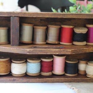Lot Of Vintage Threads On Wood Spools For Display Or Crafts Lot Three