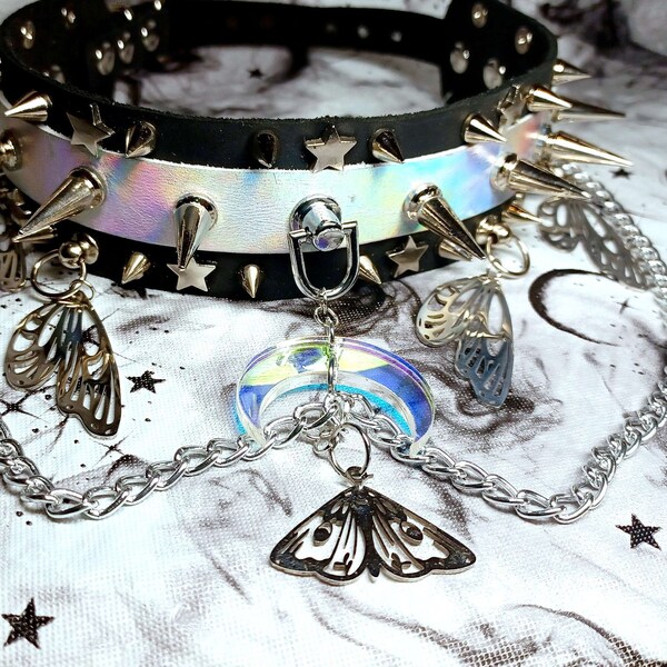 GOSSAMER WINGS Leather Choker Punk Goth HOLO