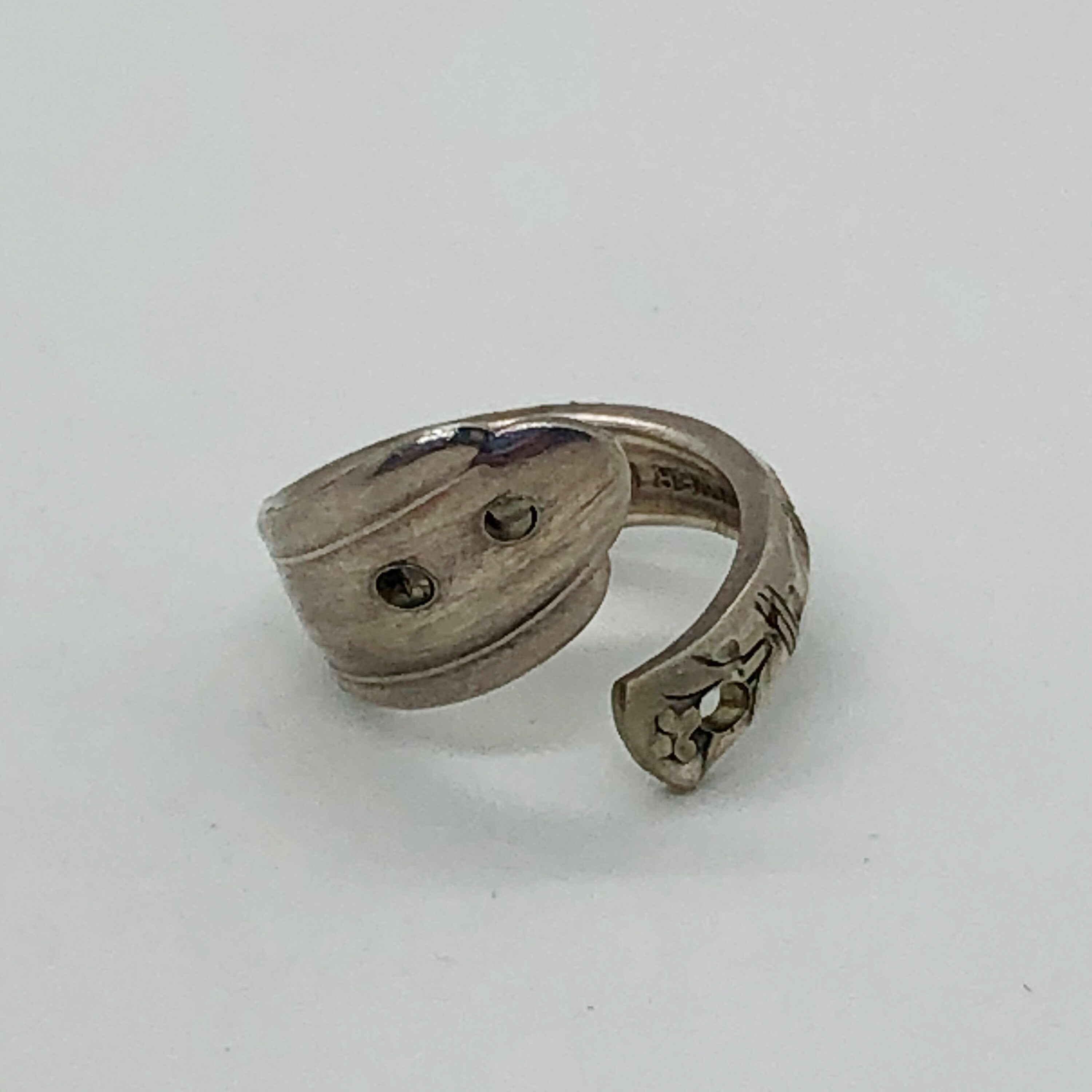 Silver Plated Spoon/utensil Ring Size 6 With Holes Vintage Utensil SPT3