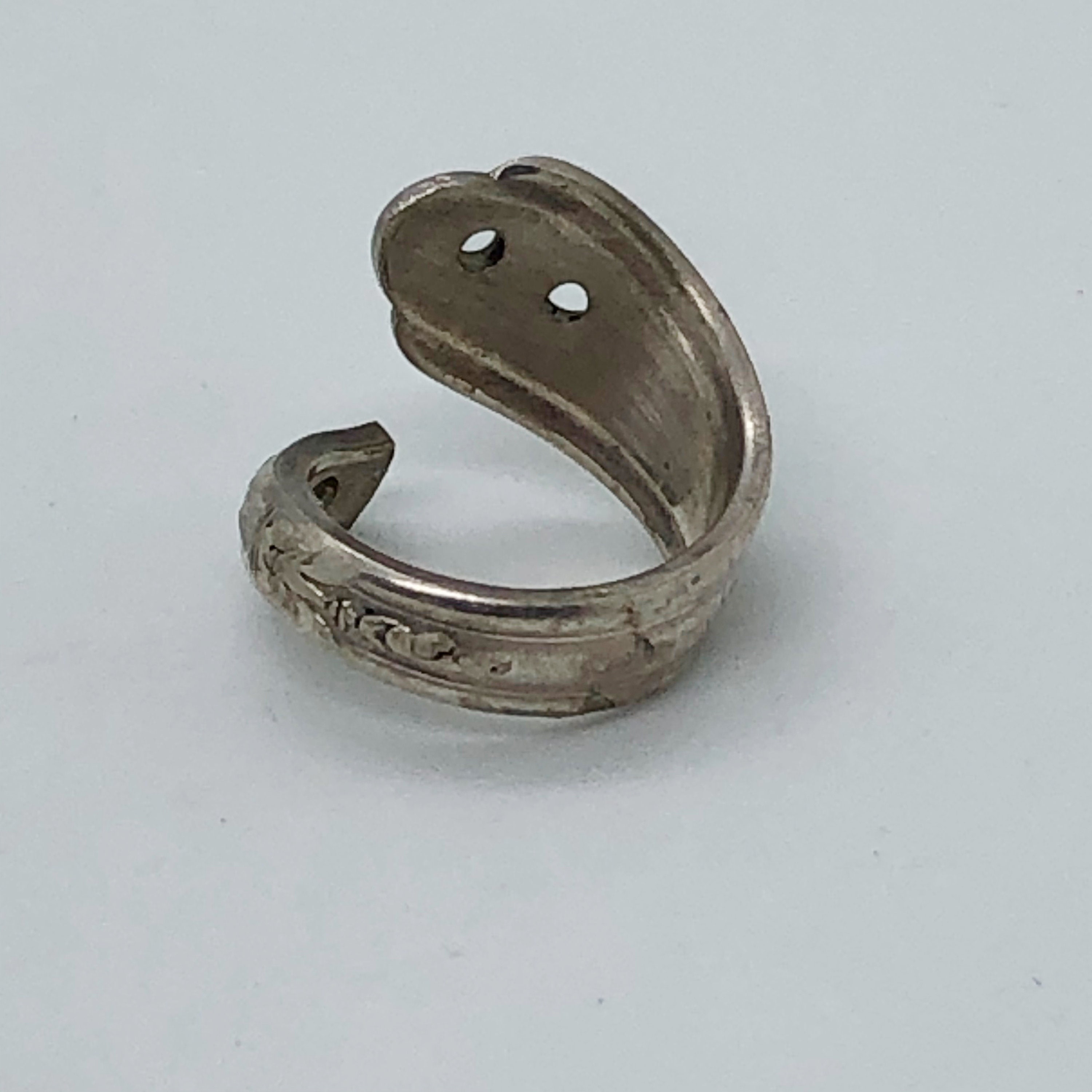 Silver Plated Spoon/utensil Ring Size 6 With Holes Vintage Utensil SPT3