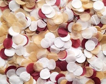 Biodegradable Wedding Confetti - Champagne Gold, Burgundy & White Circles