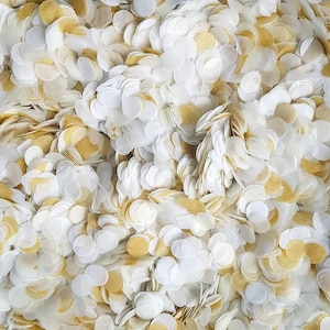 Biodegradable Confetti - Neutral Paper Confetti Mix - White, Matte Gold & Ivory/Cream Wedding Confetti Circles