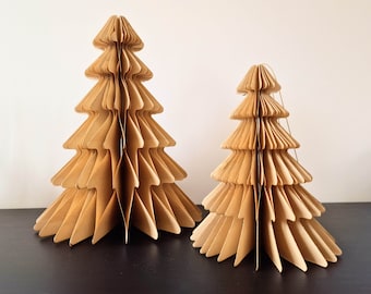Paper Honeycomb Christmas Tree with Gold Glitter Edge (x2), 3D Festive Xmas Tree Christmas Decor