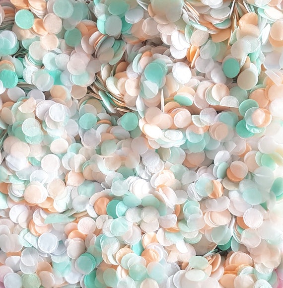 Biodegradable Confetti Mint Green, Peach & White Paper Confetti Circles, Wedding  Confetti 