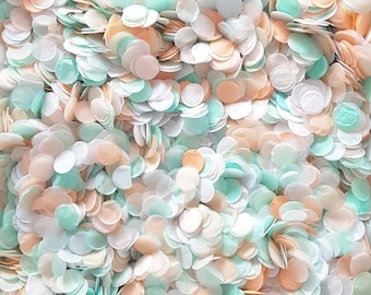 Biodegradable Confetti - Mint Green, Peach & White Paper Confetti Circles, Wedding Confetti