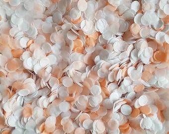 Biodegradable Confetti - Just Peachy Wedding Confetti- Peach & White Paper Confetti Circles