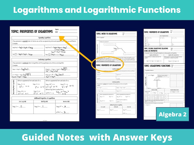 Completely Editable Logarithms Unit | Algebra 2, Guided Notes ...