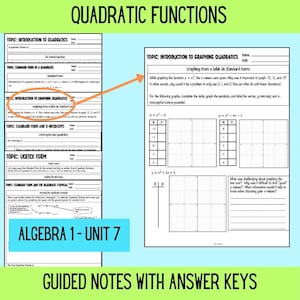 Quadratic Functions: Algebra Notes & Worksheets (PDF)