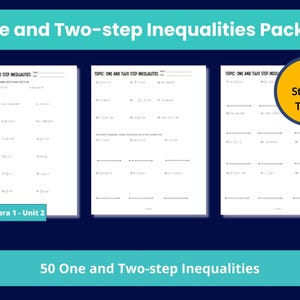 One and Two-Step Inequalities Worksheet: Algebra Math Practice (PDF)