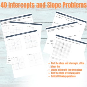 Graphing Linear Equations, Homeschool Middle School Math,  Algebra Math Practice Worksheet, Slope Formula Intercepts, Slope from a graph