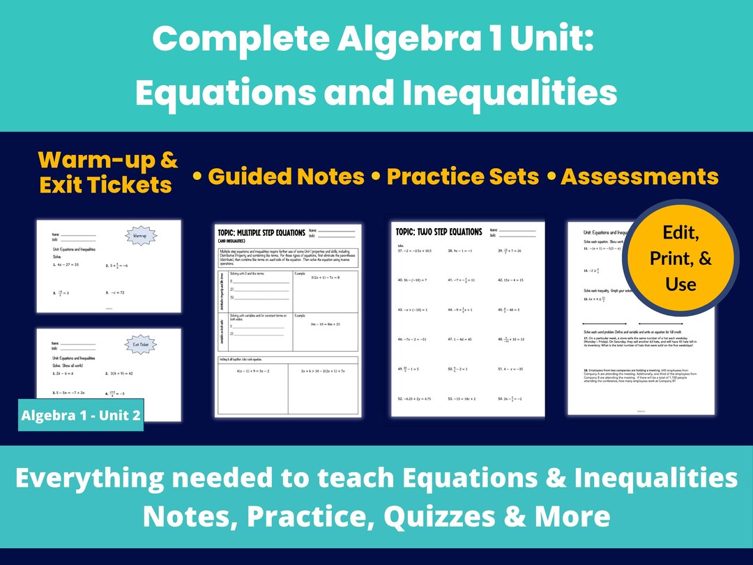 Algebra Equations and Inequalities Unit | Guided Notes, Worksheets - Etsy