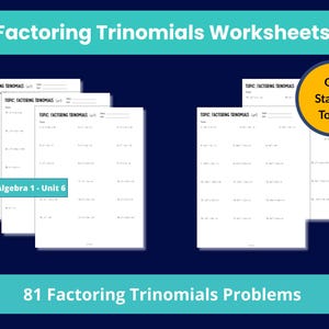 Hoja de trabajo para factorizar trinomios: práctica de álgebra (PDF)