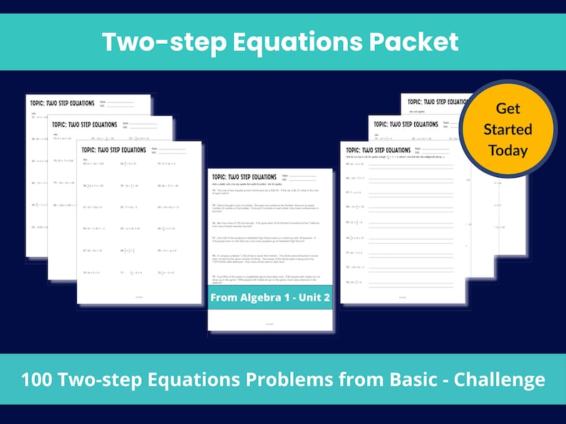 Two-Step Equations Worksheet: Algebra Math Practice (PDF) image 1