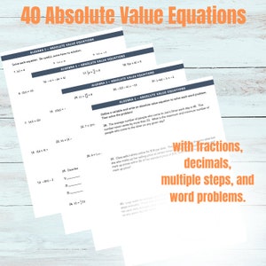 Absolute Value Equations, Homeschool Math, Middle School Math, Math Practice, Math Worksheet, Algebra, Algebra Worksheet, Solving Equations