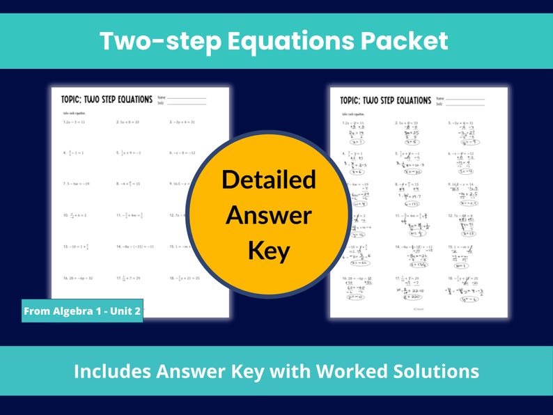Two-Step Equations Worksheet: Algebra Math Practice (PDF) image 3