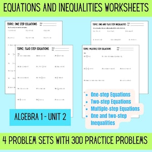Math Worksheets Algebra Equations and Inequalities Pre-Algebra Algebra, Complete Algebra Worksheet Set, Solving equations Inequalities
