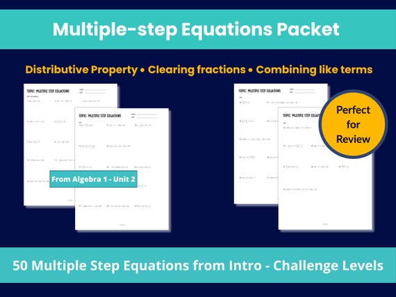Multiple Step Equations Worksheet: Algebra & Middle School Math (PDF)