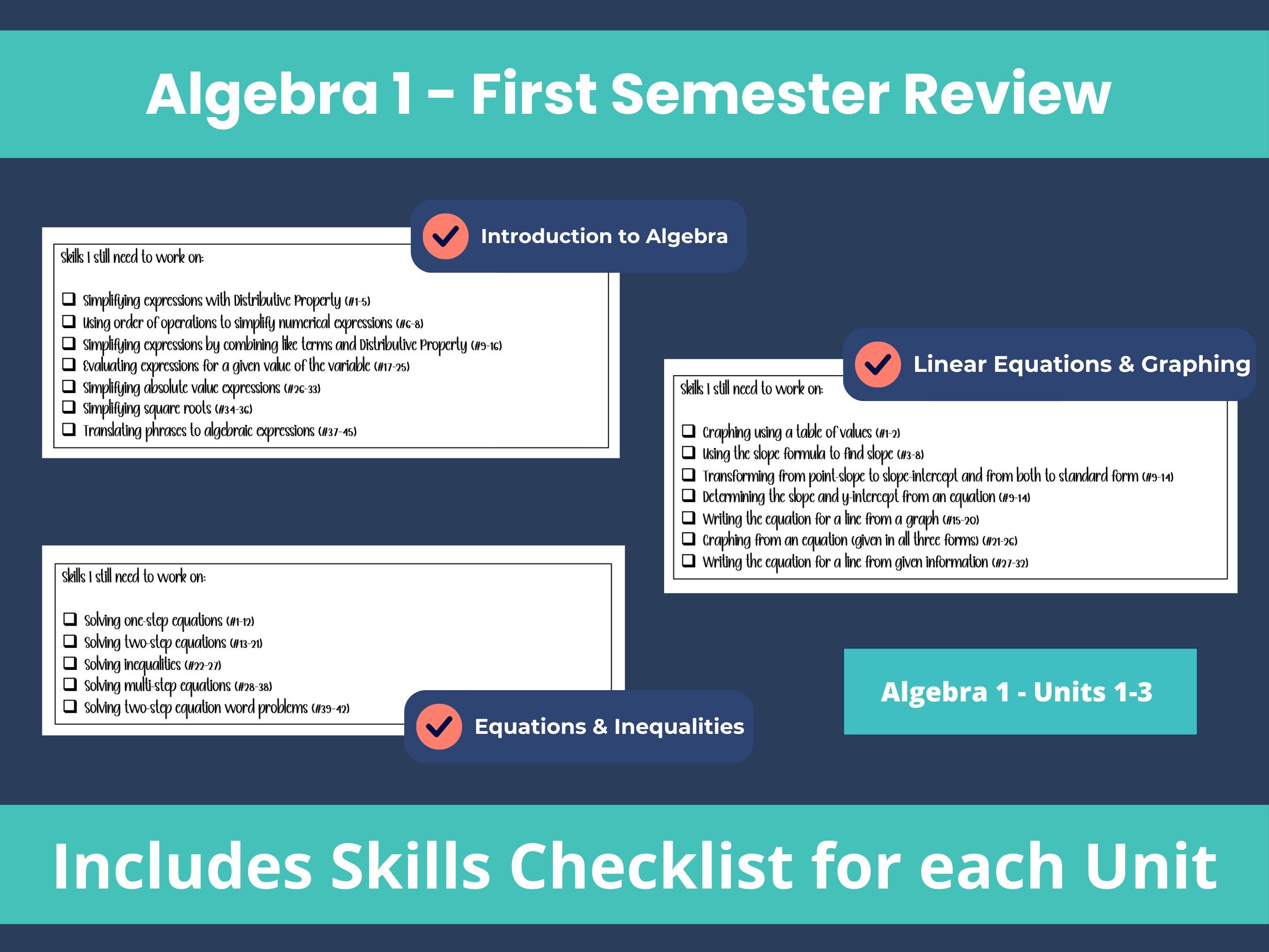 Algebra 1 Semester 1 Review | 119 Practice Problems + Answer Key ...