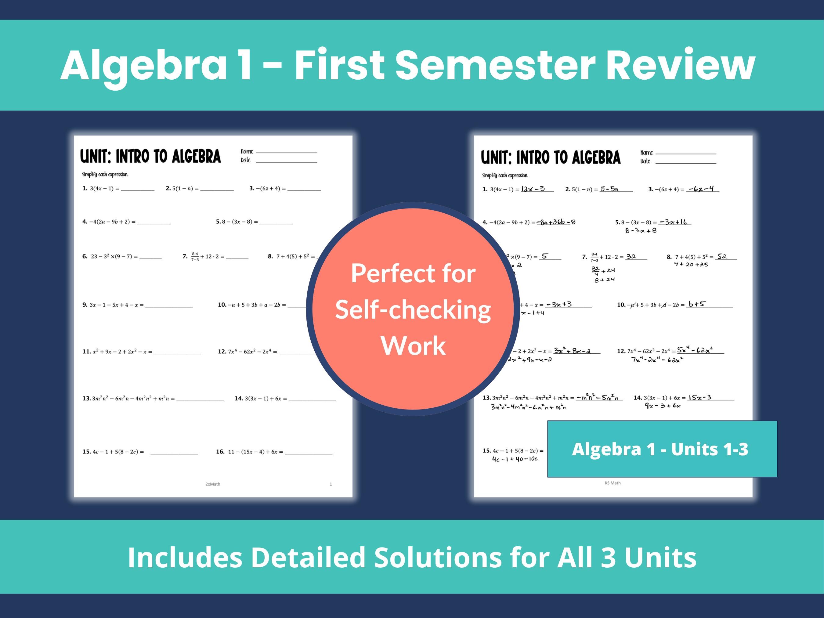 Algebra 1 Semester 1 Review | 119 Practice Problems + Answer Key ...