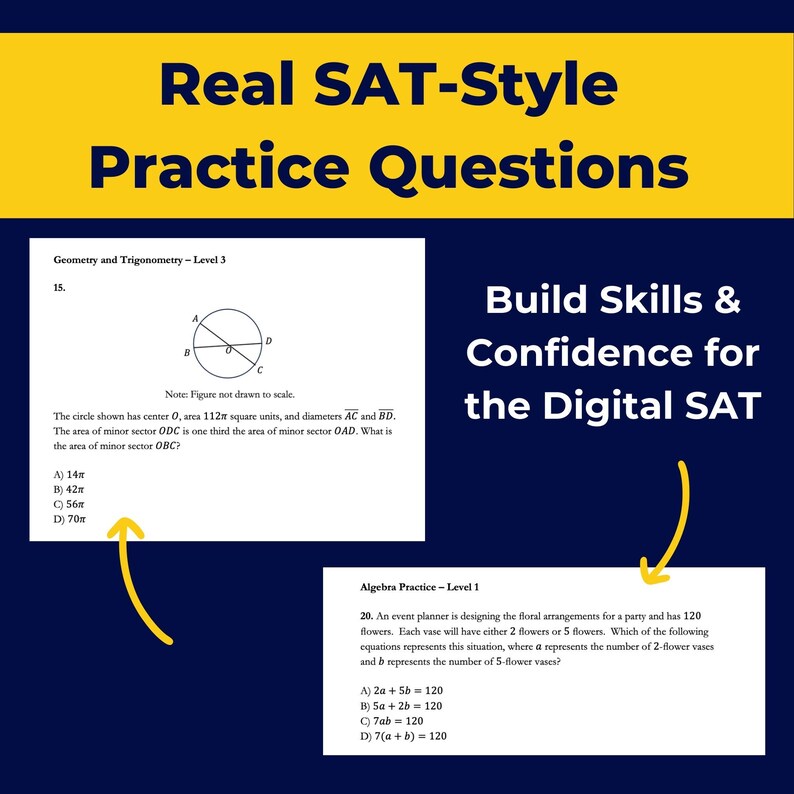 Digital SAT Math Practice: 350 Realistic Questions by Topic (printable ...