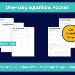 One Step Equations Worksheet: Algebra Math Practice (PDF)