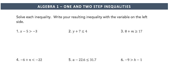 Solving Inequalities Practice Worksheet