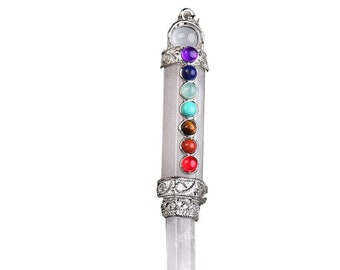 Dowsing 7 Chakra Pencil Pendulum Pendant For Meditation Spiritual Gift By MarkaJewelry Amethyst Crystal Point Pendulum Pendant
