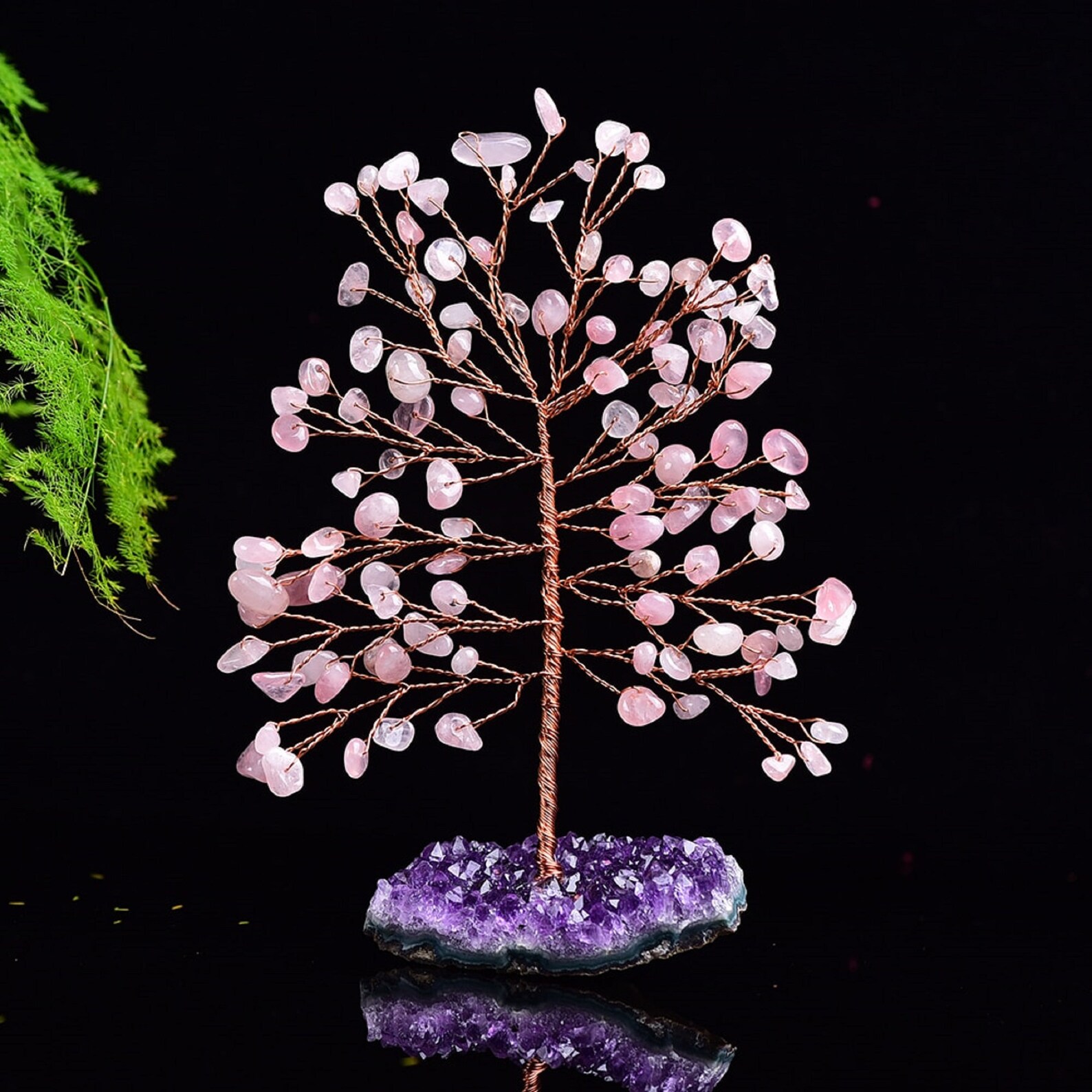 Crystal Tree With Amethyst Cluster Pink Gemstone Lucky Tree Etsy